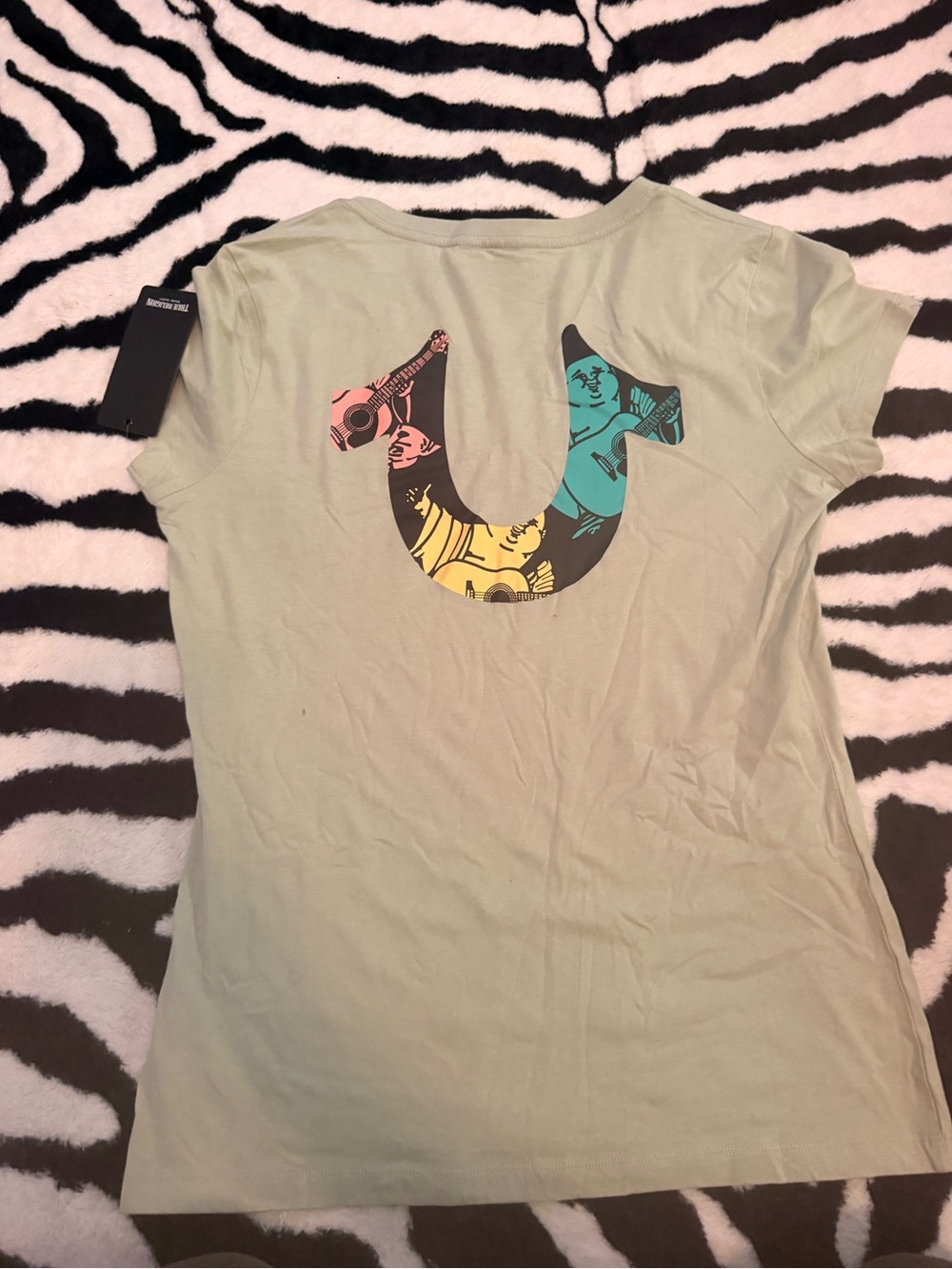 True Religion Women Light Green Graphic Logo Tee